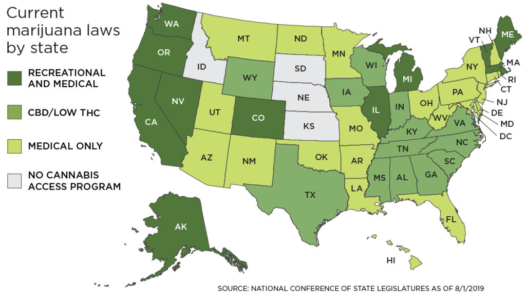 U.S. map of current marijuana laws by state